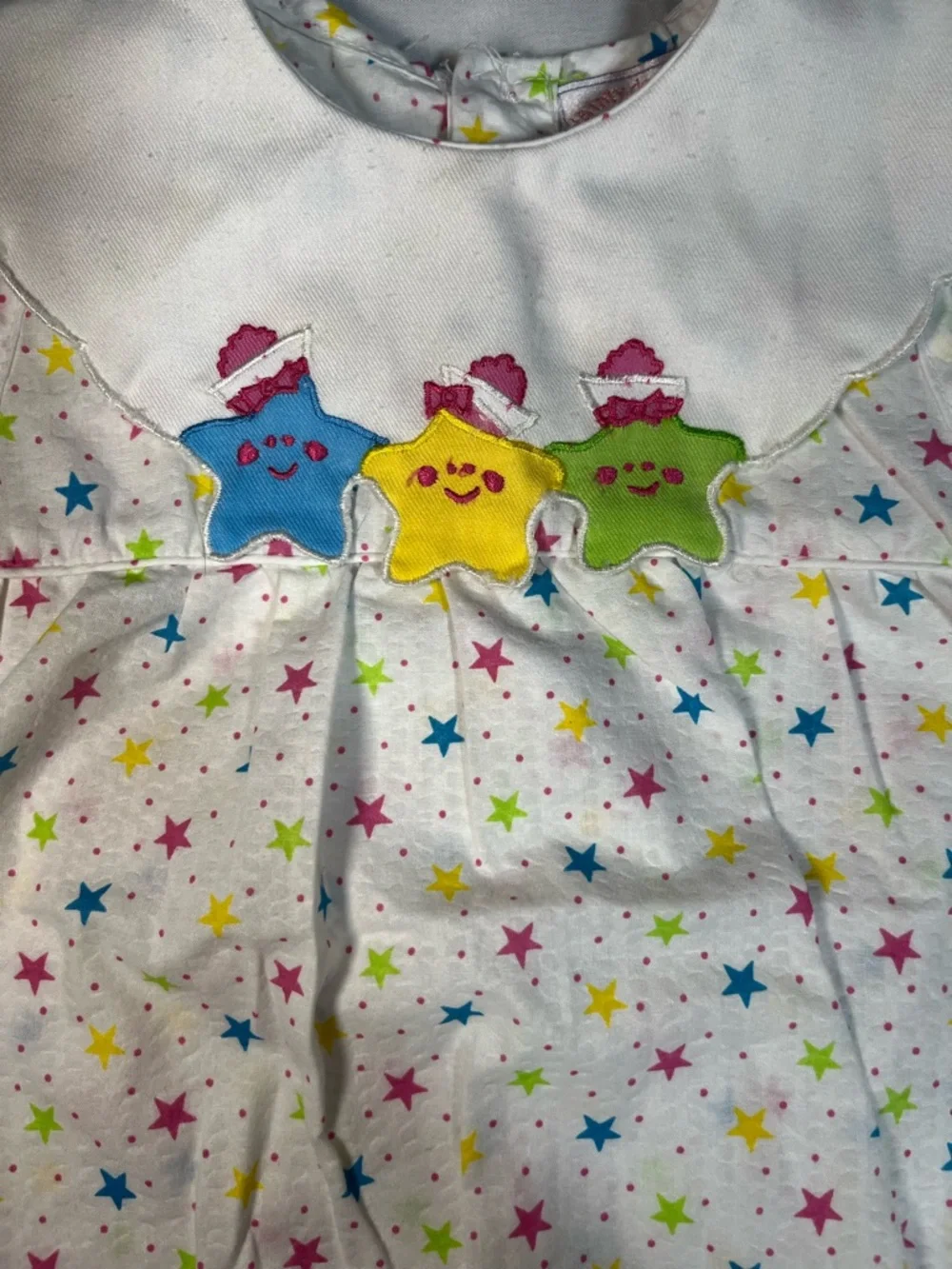 Vintage Dainty Delights Smocked Star Bubble Romper 12M Colorful Baby Girl‎